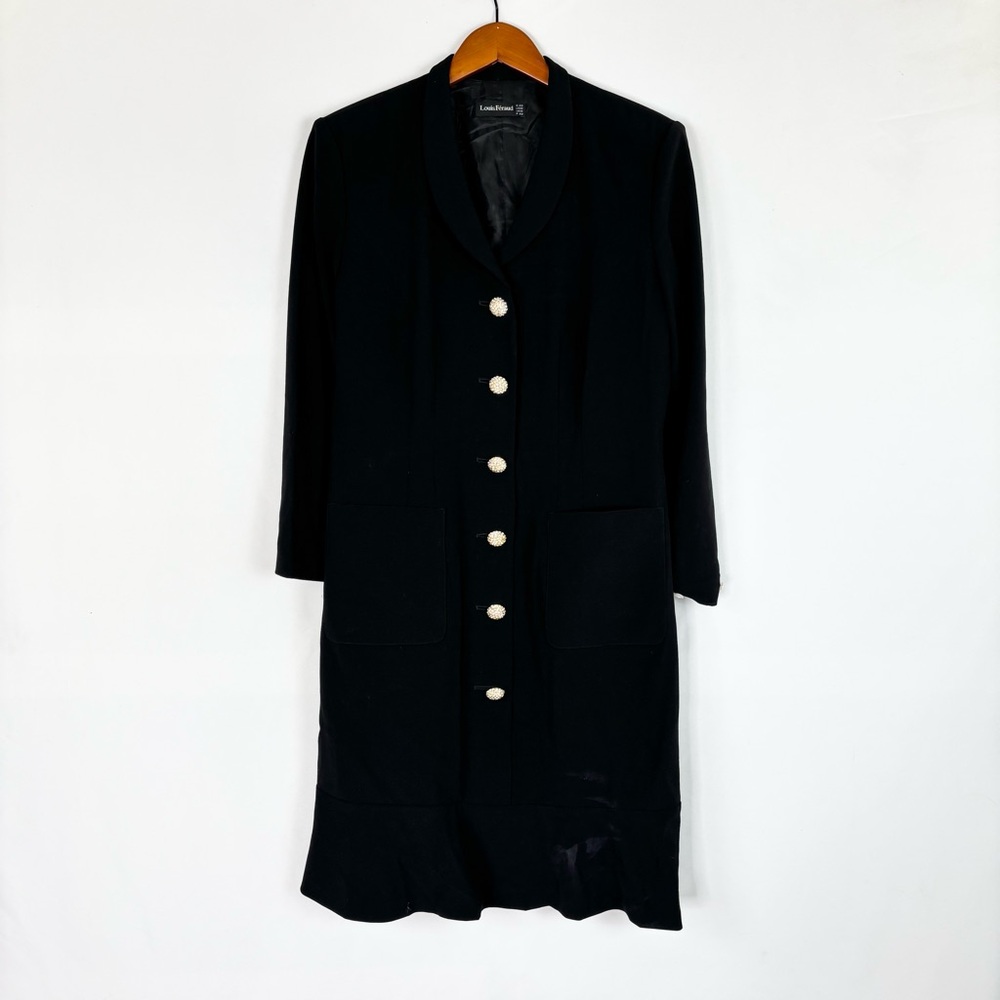 Vintage‎ Louis Feraud Button Up Midi Dress Black Size 10 Buisness Work
